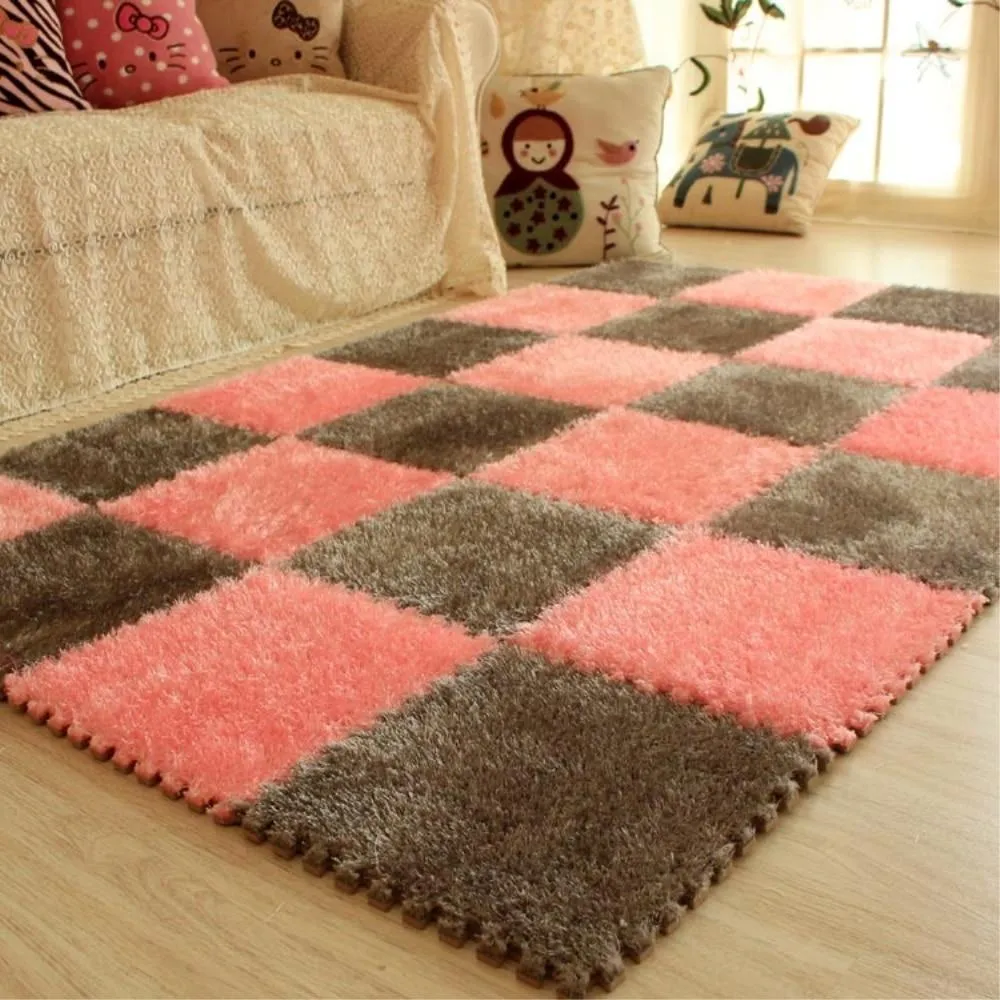 DIY Soft Plush No Slip Interlocking Shag Carpet Square