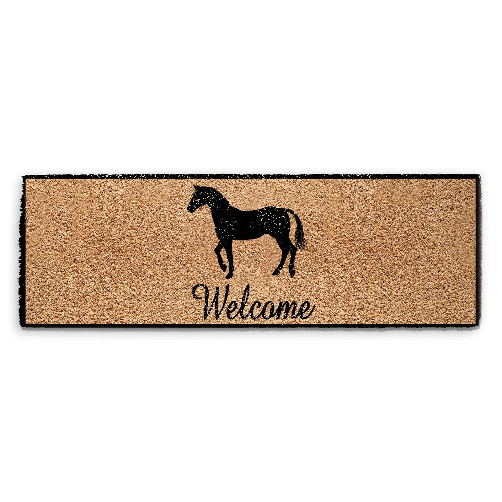 Door Mat with Horse Welcome and Black Border Design