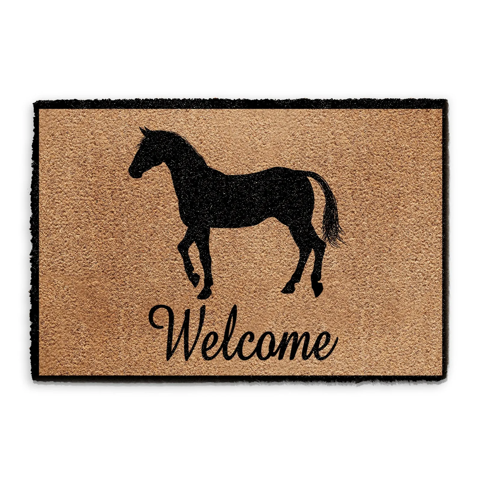 Door Mat with Horse Welcome and Black Border Design