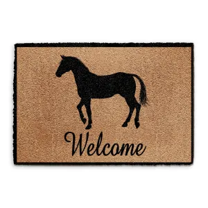 Door Mat with Horse Welcome and Black Border Design
