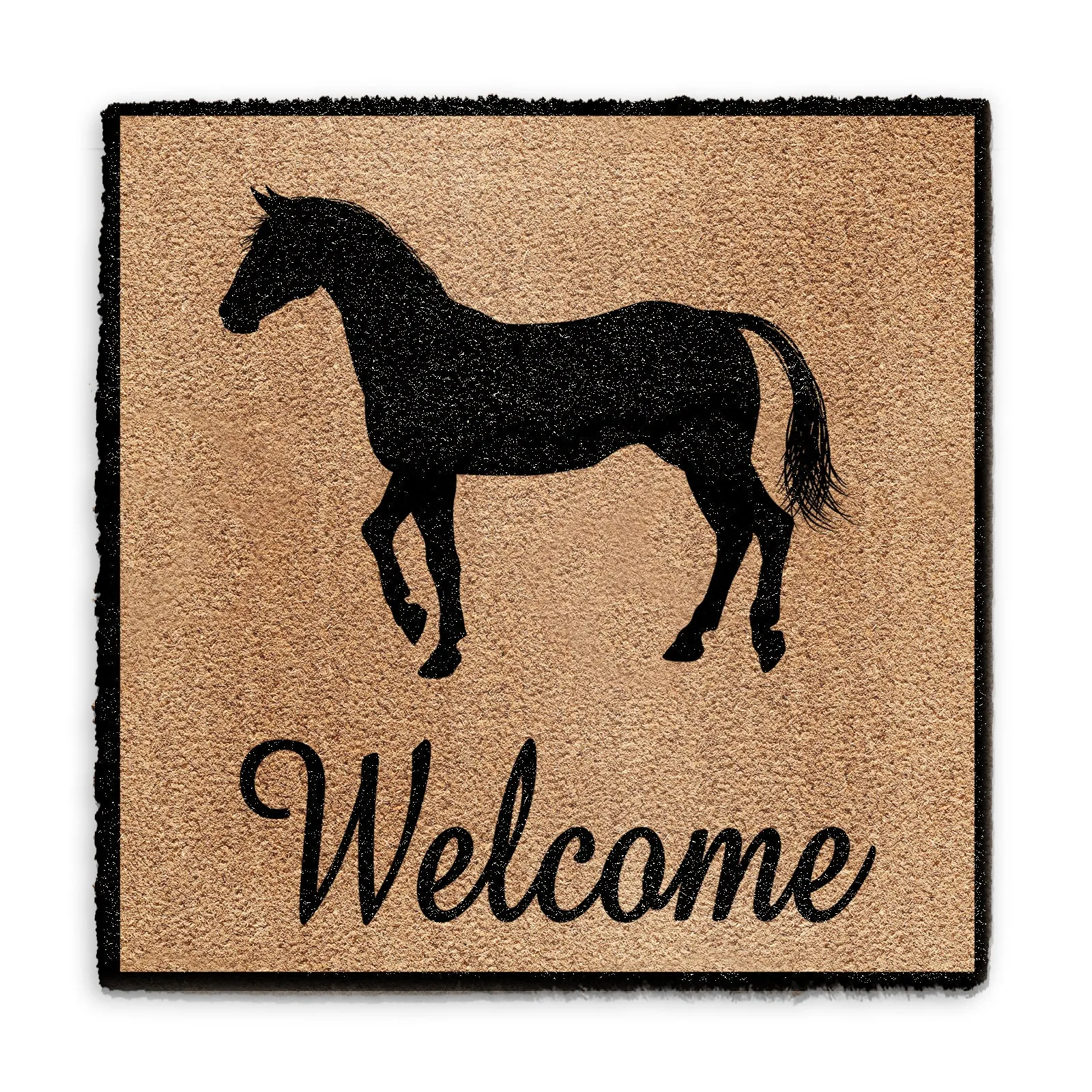 Door Mat with Horse Welcome and Black Border Design