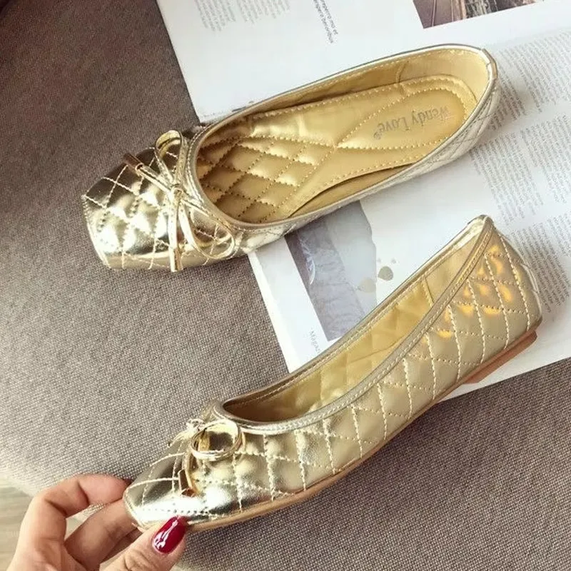 Fashion Ballet Flats Gold Soft Ladies Shoes