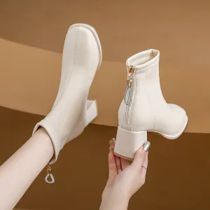Fashion Square Toe Chunky Heel Back Zip Ankle Boots
