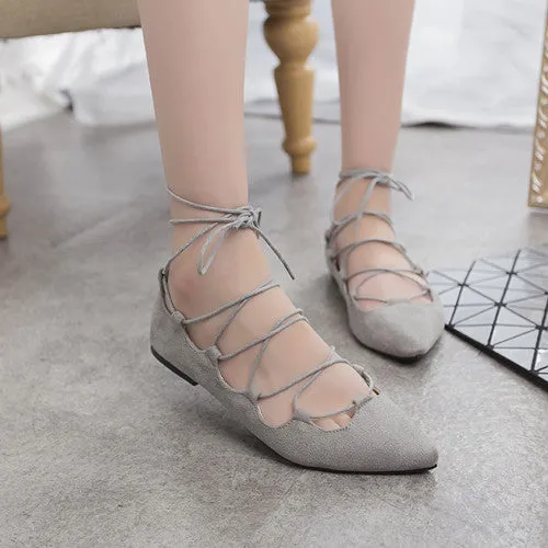 Fashion Women Shoes Flats Casual Pointed Toe cross strappy Suede Gladiator Flat Shoes Zapatillas Mujer Size 34-43