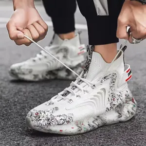 Fashiontrend Men Walking Shoes High Top Lace-up Casual Men Sneakers Antislip Light-weight