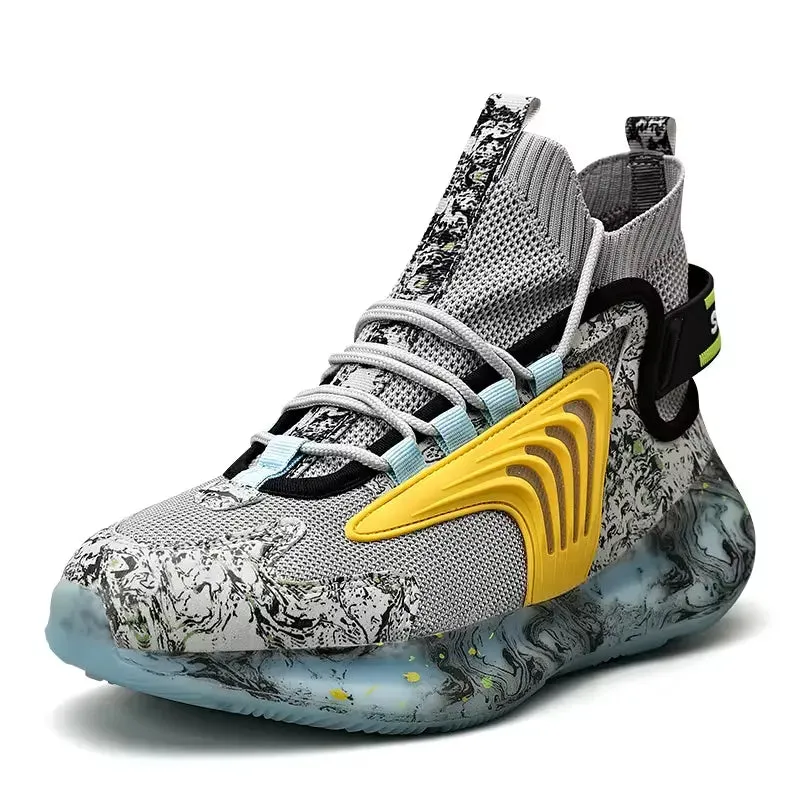 Fashiontrend Men Walking Shoes High Top Lace-up Casual Men Sneakers Antislip Light-weight