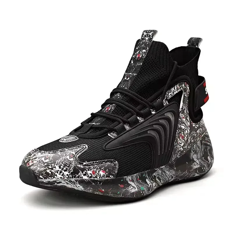 Fashiontrend Men Walking Shoes High Top Lace-up Casual Men Sneakers Antislip Light-weight