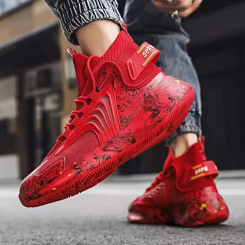 Fashiontrend Men Walking Shoes High Top Lace-up Casual Men Sneakers Antislip Light-weight