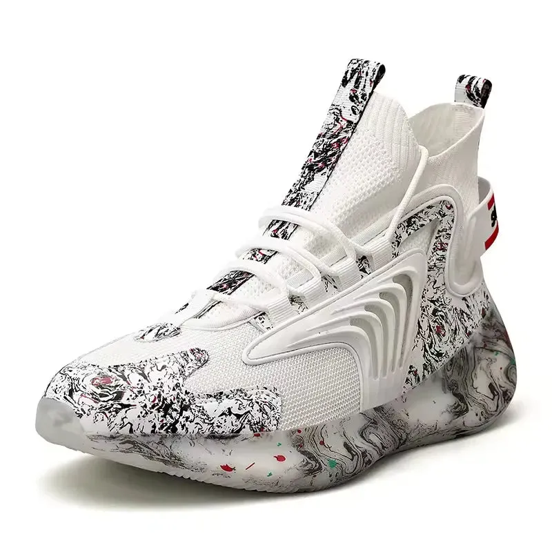 Fashiontrend Men Walking Shoes High Top Lace-up Casual Men Sneakers Antislip Light-weight