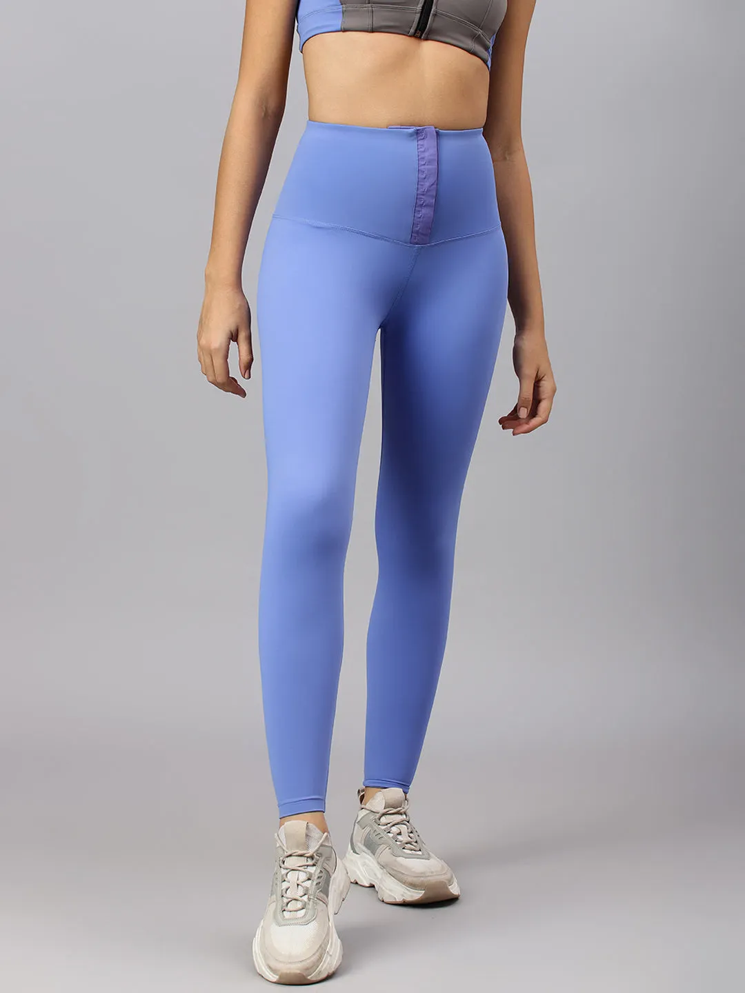 Fitkin Women's Blue Front Hooks Tummy Shaper Tights