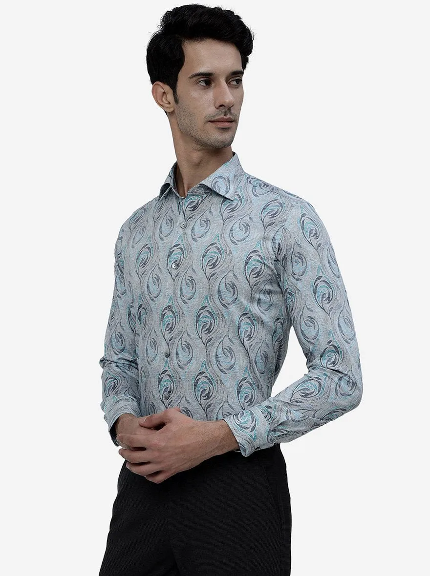 Grey Printed Slim Fit Party Wear Shirt | Wyre