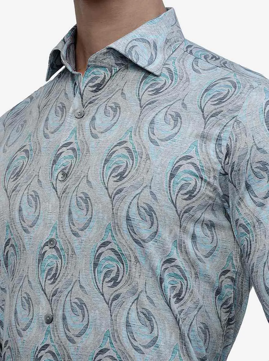 Grey Printed Slim Fit Party Wear Shirt | Wyre