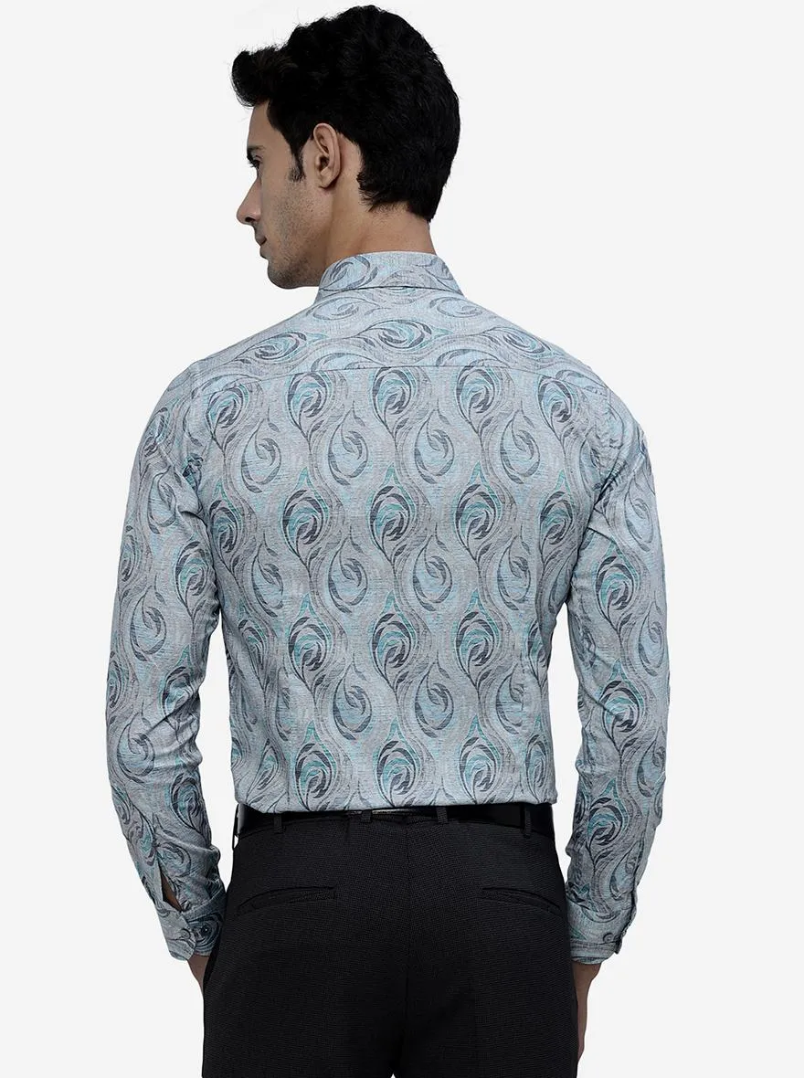 Grey Printed Slim Fit Party Wear Shirt | Wyre