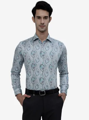 Grey Printed Slim Fit Party Wear Shirt | Wyre