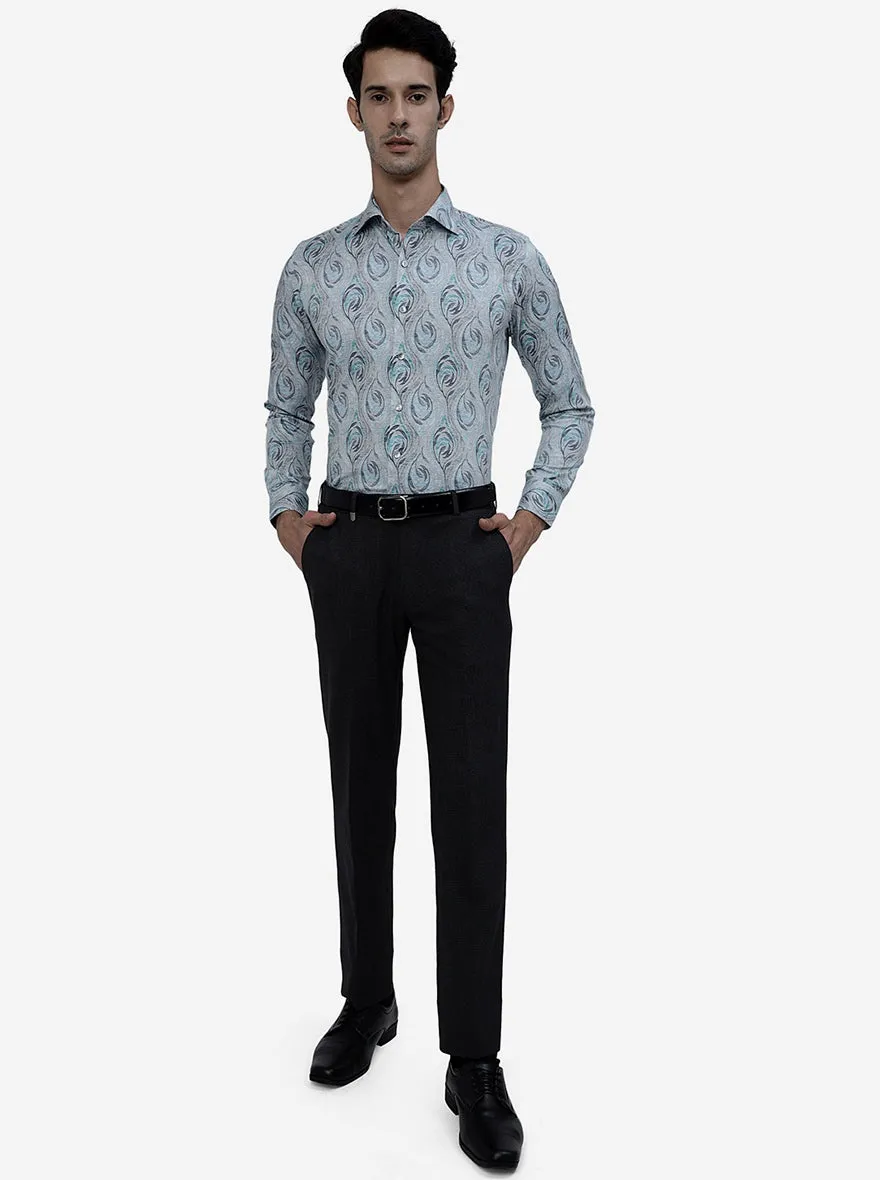 Grey Printed Slim Fit Party Wear Shirt | Wyre
