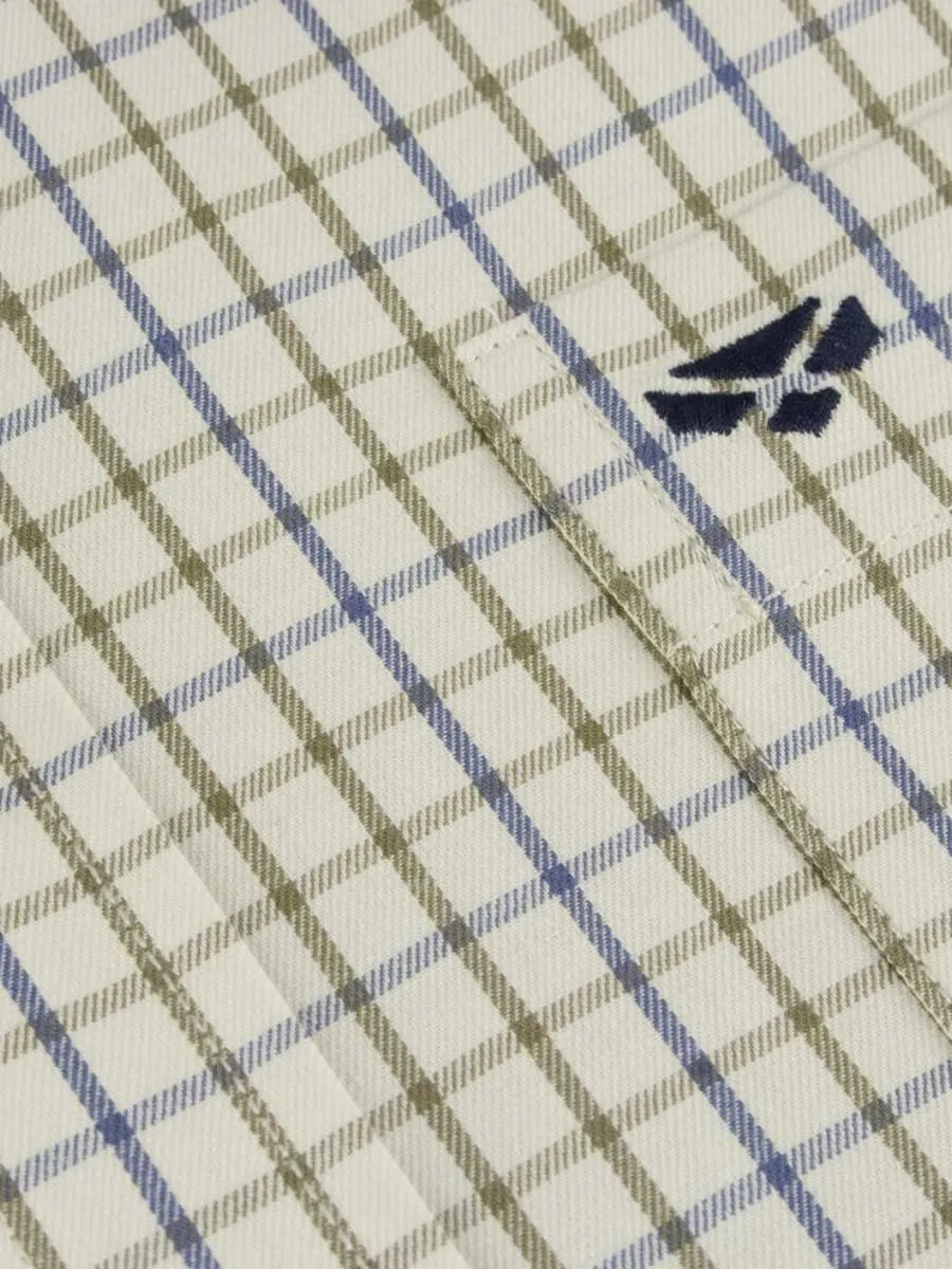 HOGGS OF FIFE Inverness Cotton Tattersall Shirt - Mens - Navy/Olive Check