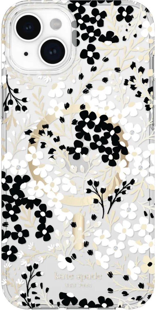 iPhone 15 Plus/14 Plus Kate Spade Protective Hardshell MagSafe Case - Black/White (Multi Floral)