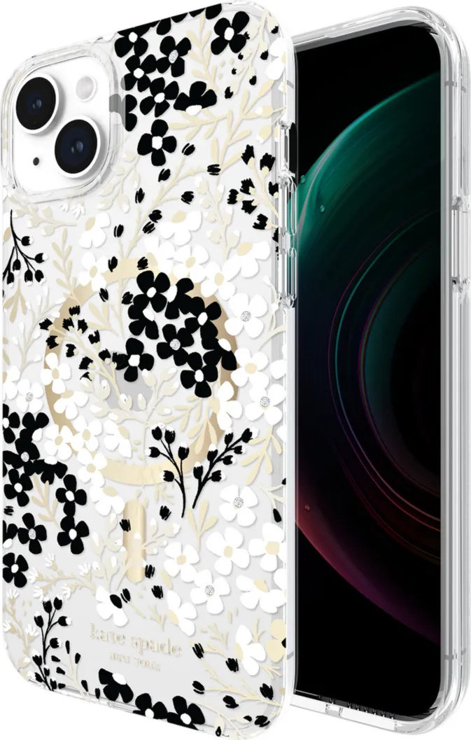 iPhone 15 Plus/14 Plus Kate Spade Protective Hardshell MagSafe Case - Black/White (Multi Floral)