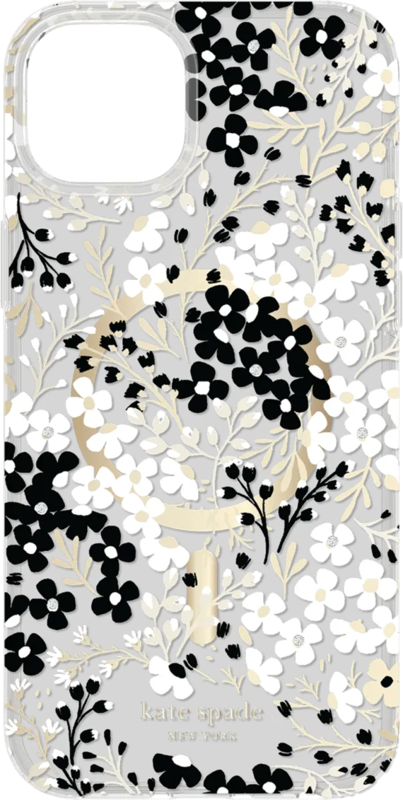 iPhone 15 Plus/14 Plus Kate Spade Protective Hardshell MagSafe Case - Black/White (Multi Floral)