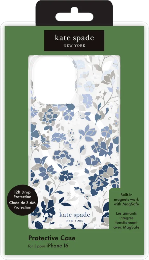 iPhone 16 Kate Spade Protective Prints MagSafe Case - Flowerbed Blue