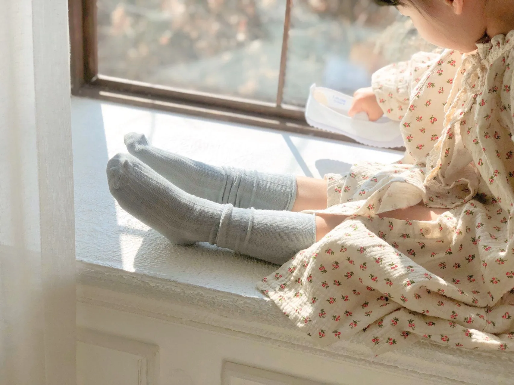 Joie Ribbed Knee Socks, Cream