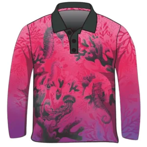 Kids | Seahorse Sanctuary Ombre Pink Fishing Shirt ★Pre-Order★