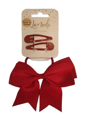 LaModa Princess Back to School Large Bow and Clips Set Burgundy 3Pk