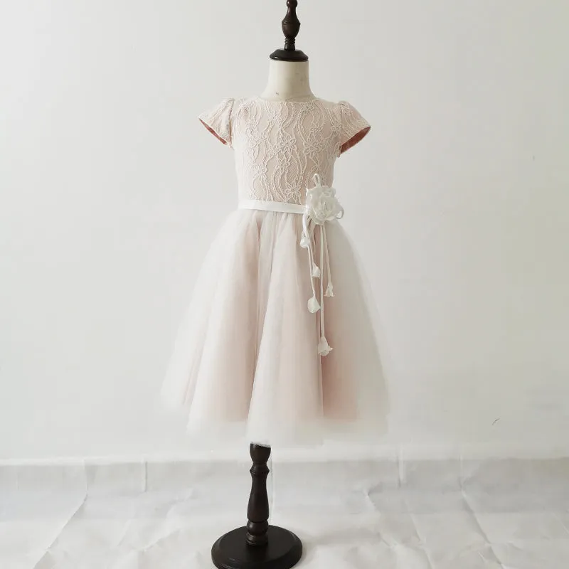 Lovely Pink Tulle Lace Flower Girl Dresses, Cute Flower Girl Dress
