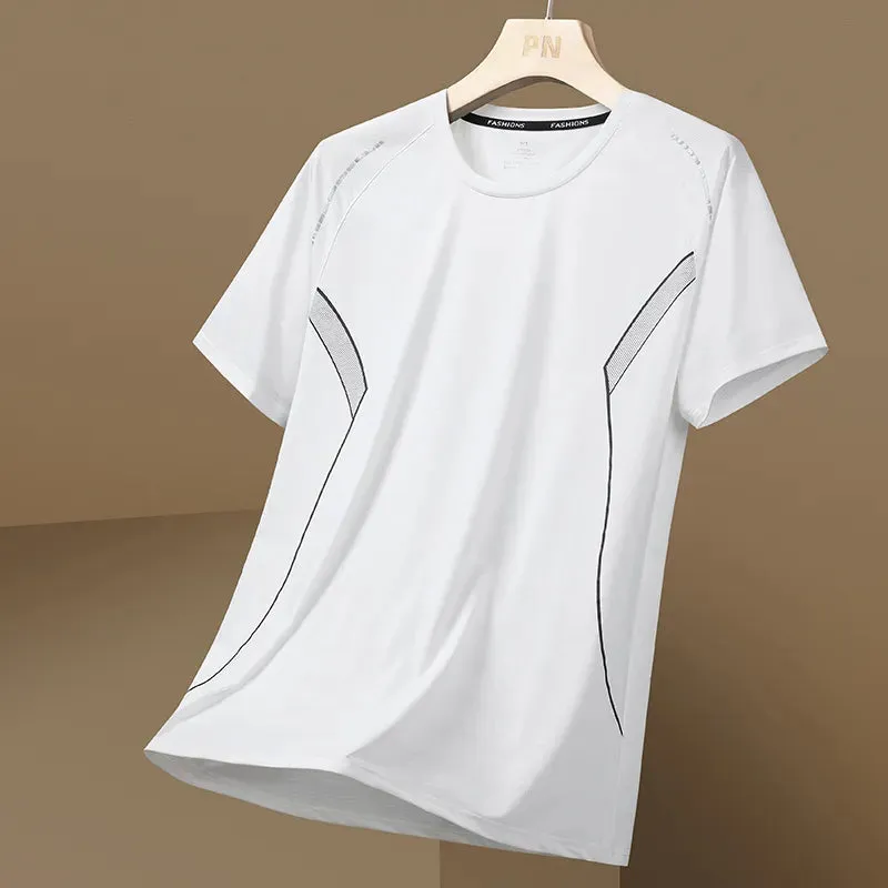 Men's Quick Dry Sport T-Shirt - Short Sleeve Summer Tee in White/Black, Oversized Fit