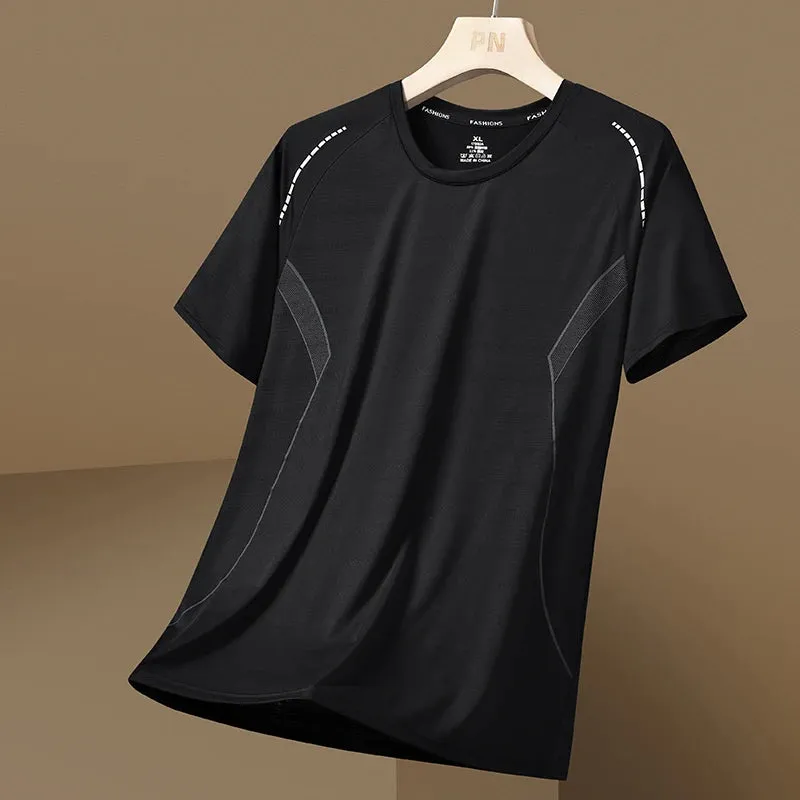 Men's Quick Dry Sport T-Shirt - Short Sleeve Summer Tee in White/Black, Oversized Fit
