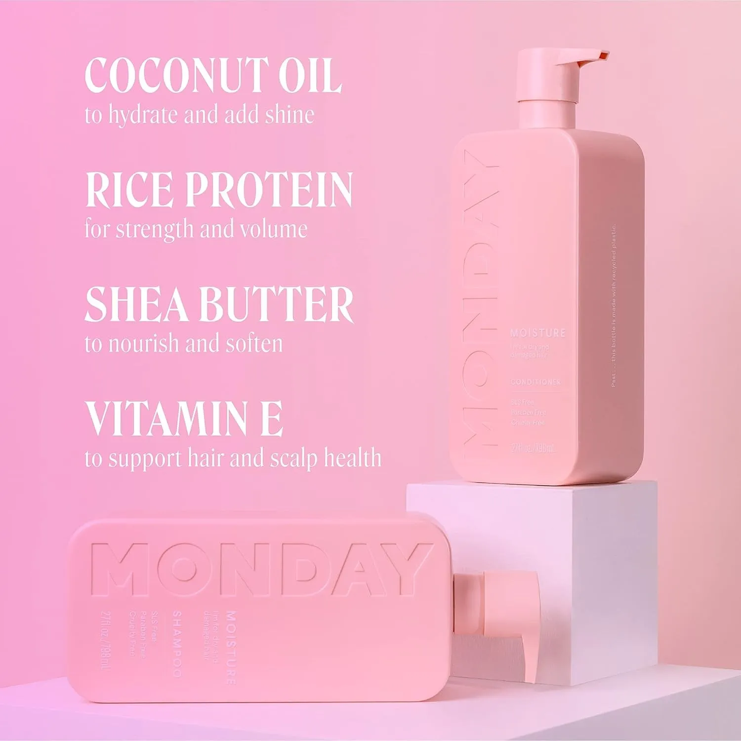 Moisture Shampoo   Conditioner Set for Dry, Coarse, Stressed, Coily & Curly Hair, Made from Coconut Oil, Rice Protein, Shea Butter, & Vitamin E, All-Natural, 12 Fl Oz (Pack of 2)