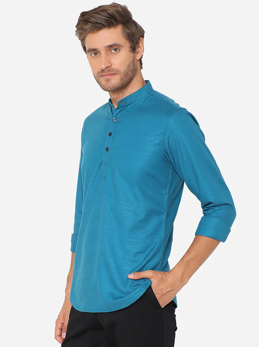 Mosaic Blue Solid Slim Fit Semi Casual Shirt | JadeBlue