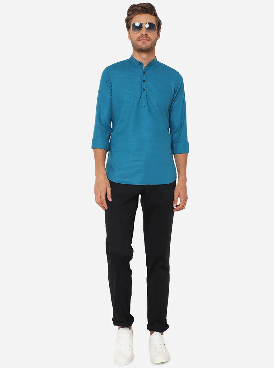 Mosaic Blue Solid Slim Fit Semi Casual Shirt | JadeBlue