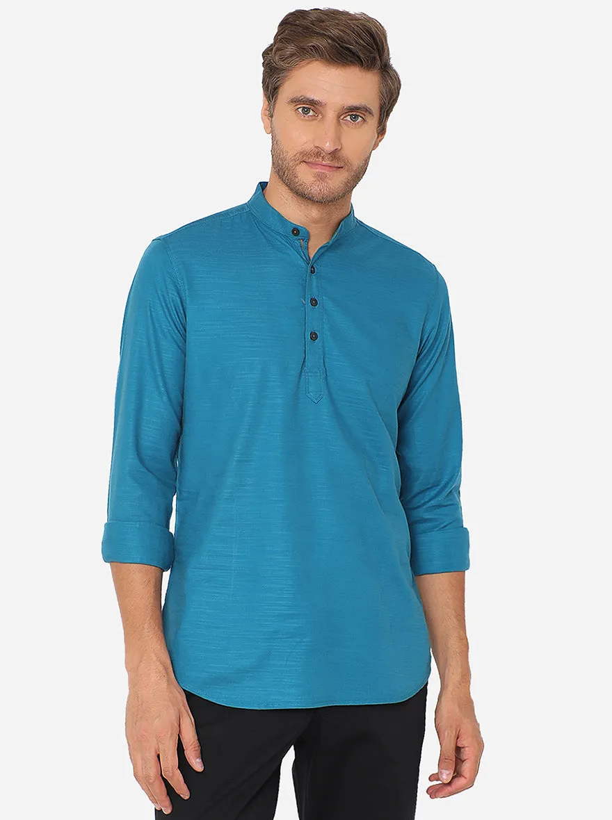 Mosaic Blue Solid Slim Fit Semi Casual Shirt | JadeBlue