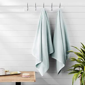 New Amazon Basics Quick-Dry Bath Sheet - 100% Cotton, 2-Pack, Ice Blue