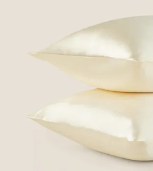 NEW Silky Satin Pillowcases, set of 2! Hypoallergenic, Ivory Beige, KING