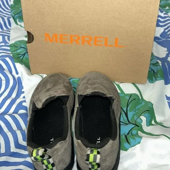 NIB Merrill Jungle 🌴 Moccasin Slip on Shoes in Gunsmoke Leather Upper Anti Skid