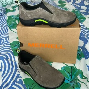 NIB Merrill Jungle 🌴 Moccasin Slip on Shoes in Gunsmoke Leather Upper Anti Skid