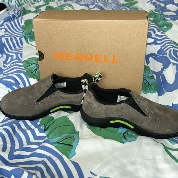 NIB Merrill Jungle 🌴 Moccasin Slip on Shoes in Gunsmoke Leather Upper Anti Skid