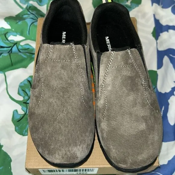 NIB Merrill Jungle 🌴 Moccasin Slip on Shoes in Gunsmoke Leather Upper Anti Skid