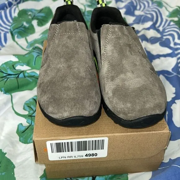 NIB Merrill Jungle 🌴 Moccasin Slip on Shoes in Gunsmoke Leather Upper Anti Skid