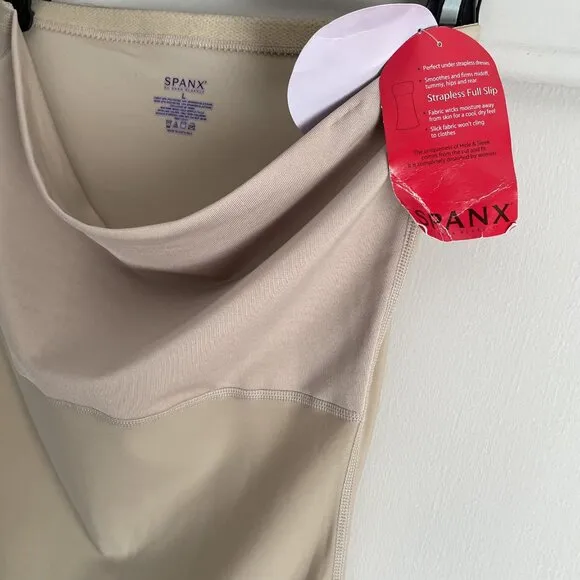 NWT SPANX Hide &amp; Sleek Strapless Full Slip Size L Nude Shapewear Mini