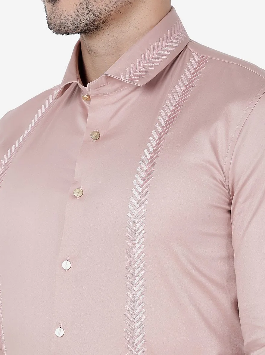 Onion Pink Solid Slim Fit Party Wear Shirt | JB Studio