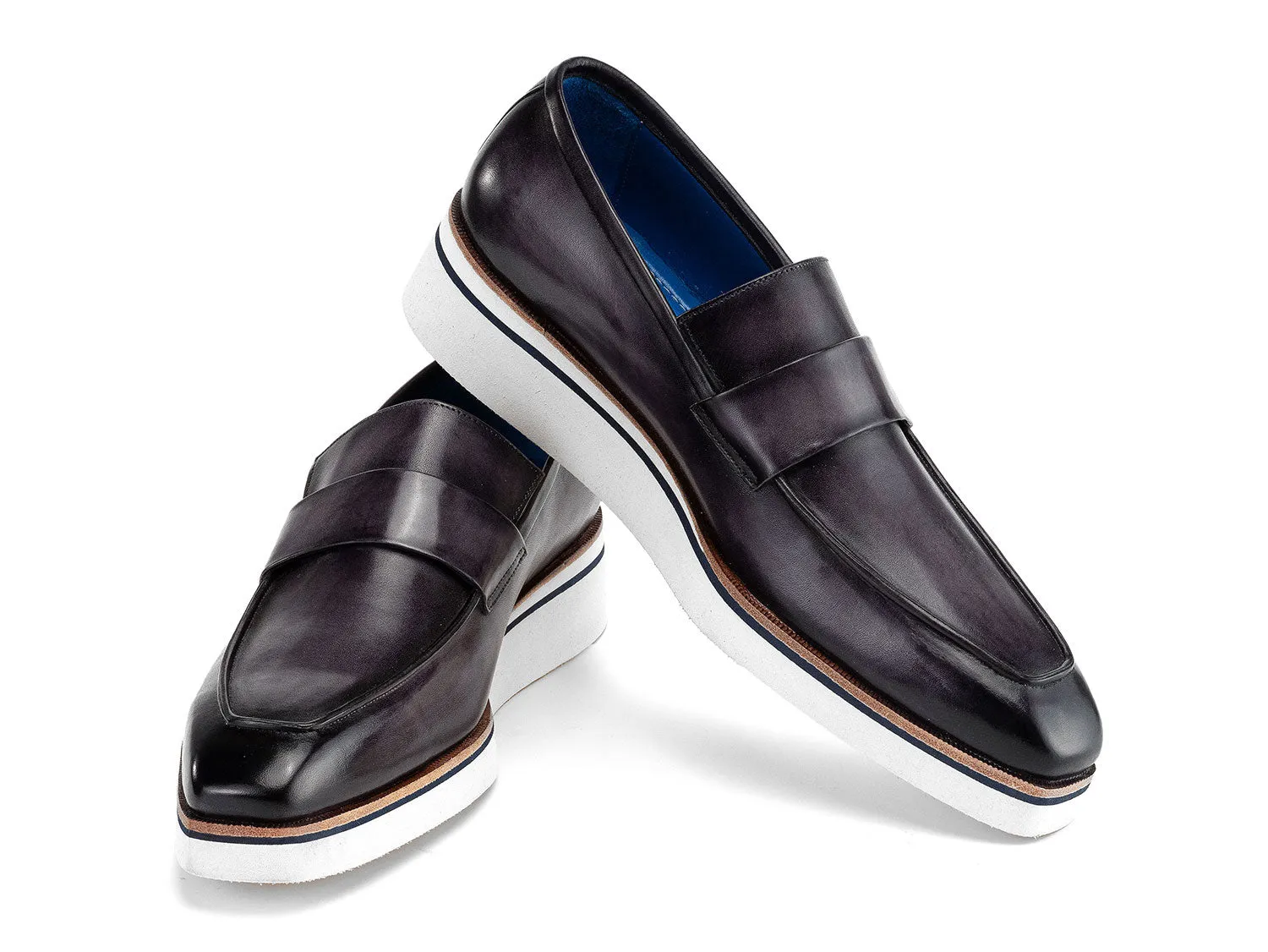 Paul Parkman Men's Smart Casual Leather Loafers in Grey