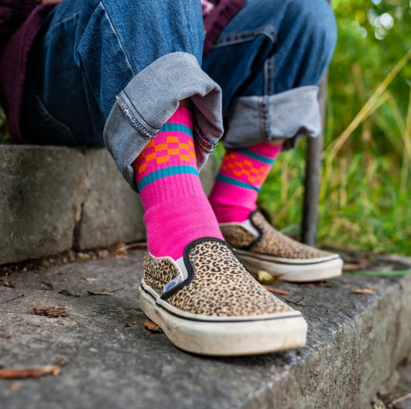 Pink & Orange Check Socks - LAST ONE 0-6 months