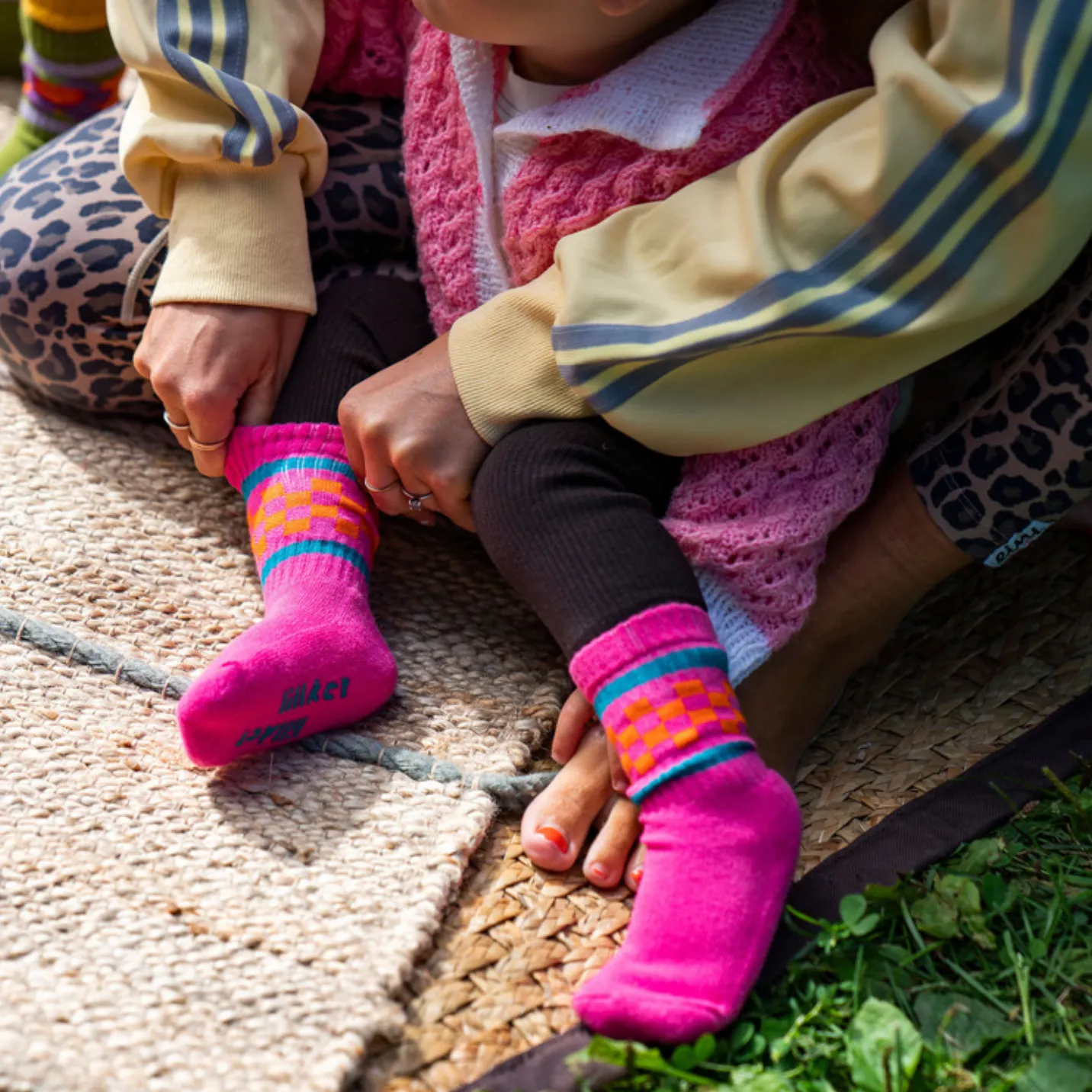 Pink & Orange Check Socks - LAST ONE 0-6 months