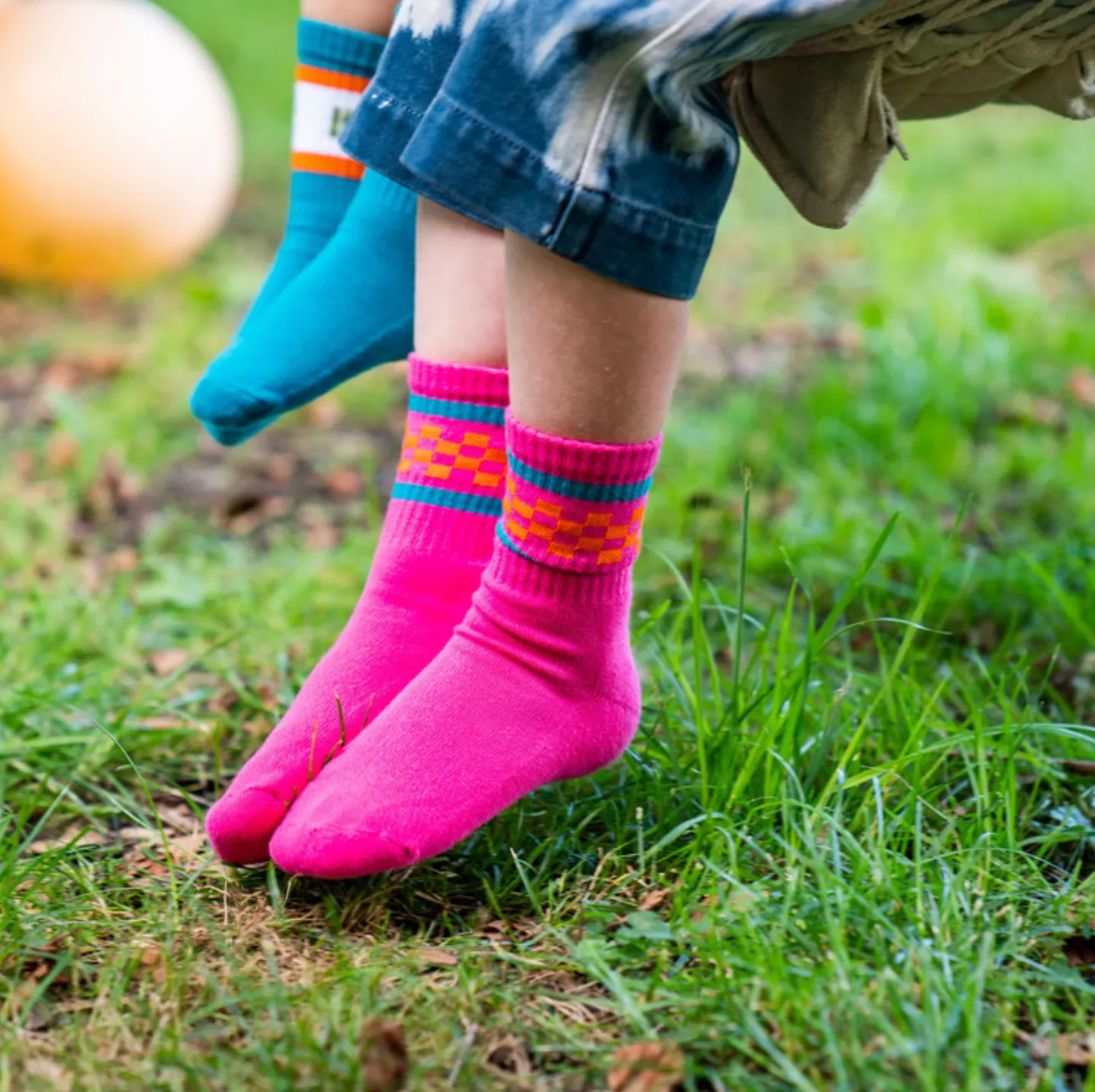 Pink & Orange Check Socks - LAST ONE 0-6 months