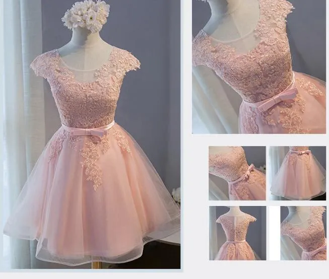 Pink Round Neckline Tulle Cute Knee Length Party Dress , Pink Party Dresses