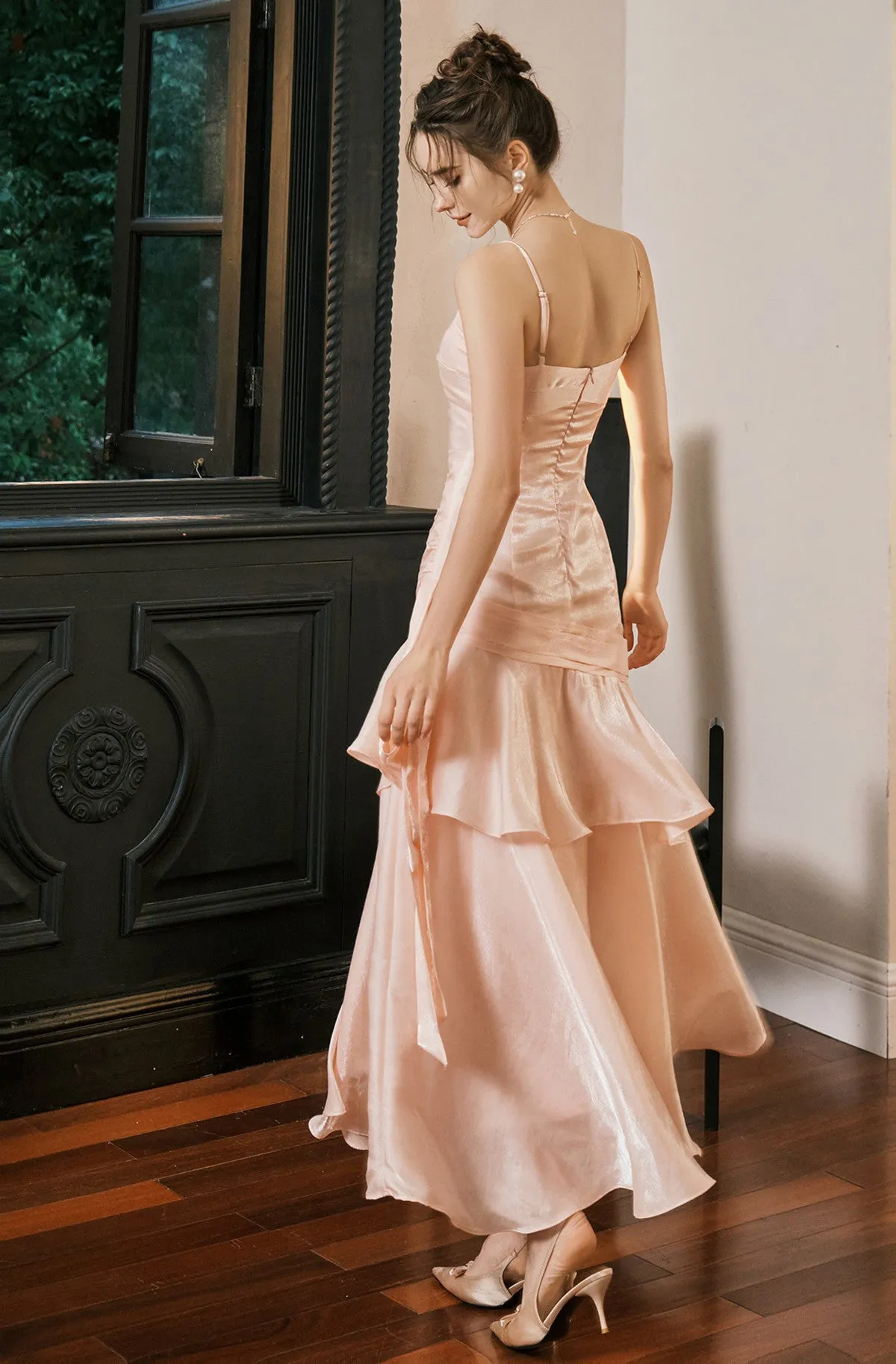 Pink Sweetheart Straps Mermaid Evening Dress, Pink Satin Long Prom Dress