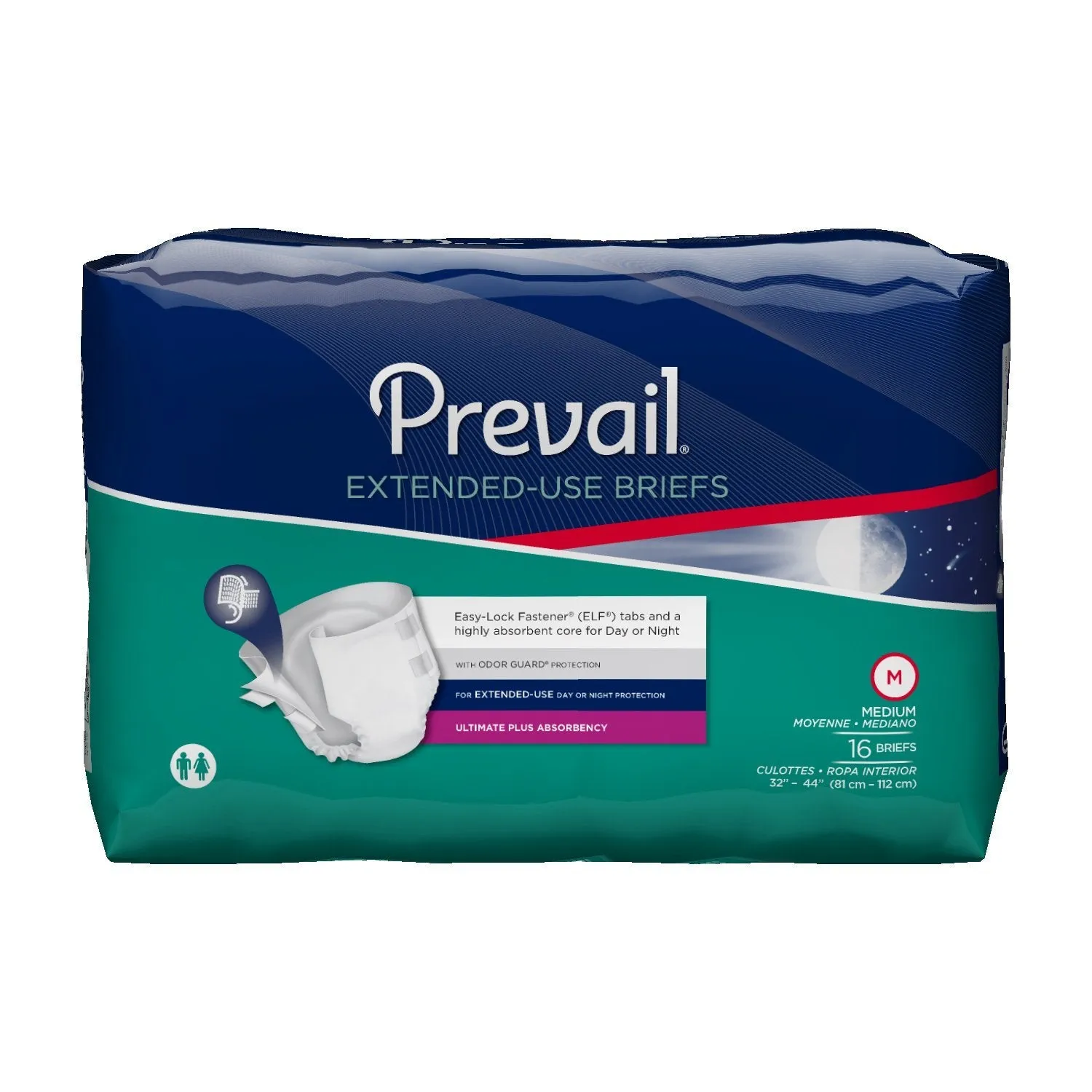 Prevail Ultimate Plus Absorbency Extended-Use Briefs, Medium, 16-Count